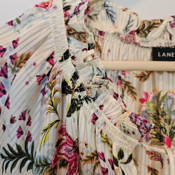 Lane Bryant Swing Cap-Sleeve Ruffle Cream Floral Shadow Stripe Blouse Size 18/20 - Picture 6 of 14